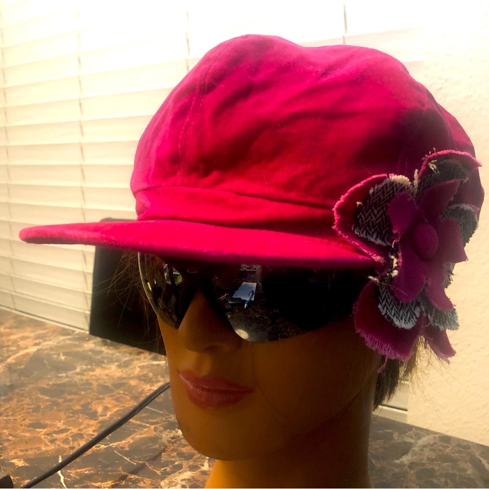 Copelli Cap Hat Women/Teen Newsboy Cabbie Pink W/Large Floral Bow Hats Size One